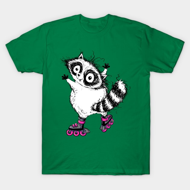 A Cute Little Raccoon on Some Sweet Blades T-Shirt by obillwon